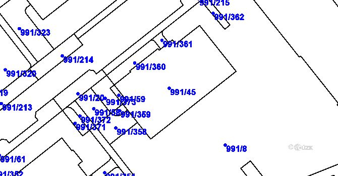 Parcela st. 991/45 v KÚ Medlánky, Katastrální mapa