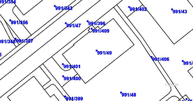 Parcela st. 991/49 v KÚ Medlánky, Katastrální mapa