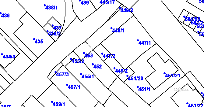 Parcela st. 447/2 v KÚ Medlánky, Katastrální mapa
