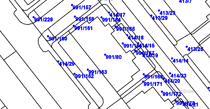 Parcela st. 991/80 v KÚ Medlánky, Katastrální mapa