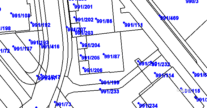Parcela st. 991/87 v KÚ Medlánky, Katastrální mapa