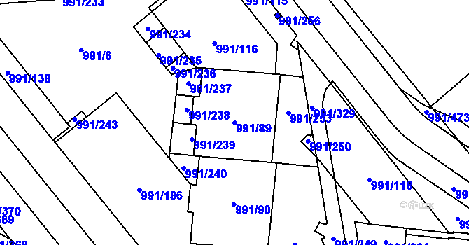 Parcela st. 991/89 v KÚ Medlánky, Katastrální mapa