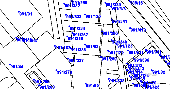 Parcela st. 991/93 v KÚ Medlánky, Katastrální mapa