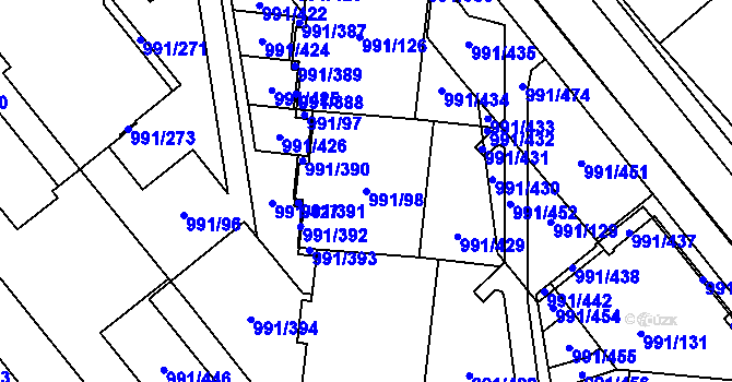 Parcela st. 991/98 v KÚ Medlánky, Katastrální mapa