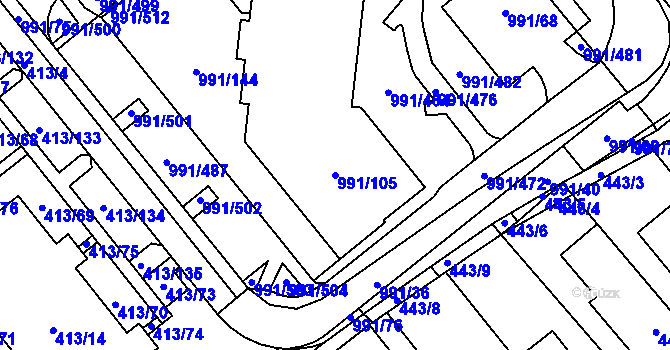 Parcela st. 991/105 v KÚ Medlánky, Katastrální mapa