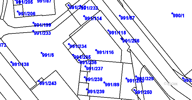 Parcela st. 991/116 v KÚ Medlánky, Katastrální mapa