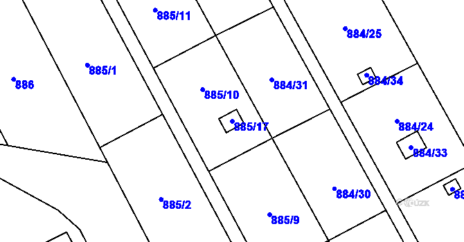 Parcela st. 885/17 v KÚ Medlánky, Katastrální mapa