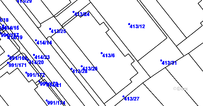 Parcela st. 413/6 v KÚ Medlánky, Katastrální mapa
