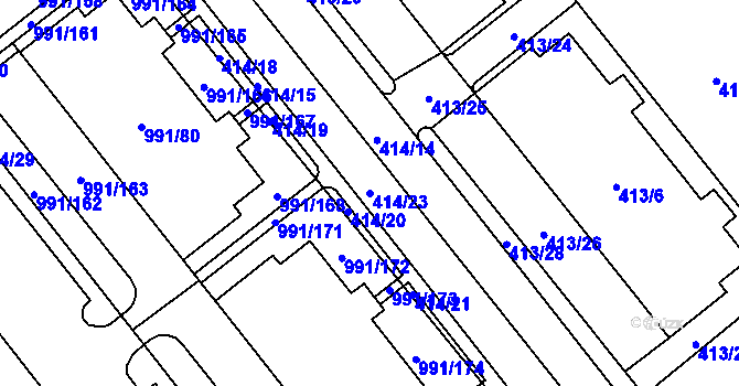 Parcela st. 414/23 v KÚ Medlánky, Katastrální mapa