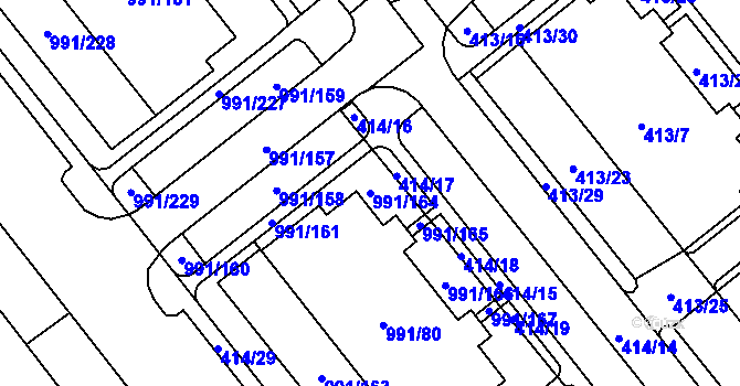 Parcela st. 991/164 v KÚ Medlánky, Katastrální mapa