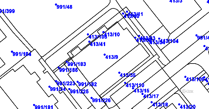 Parcela st. 413/9 v KÚ Medlánky, Katastrální mapa