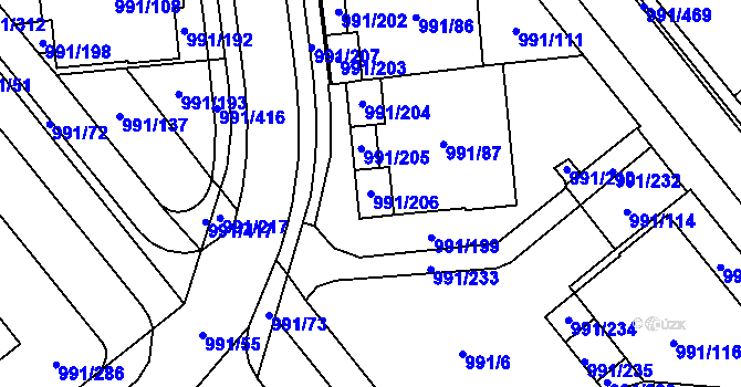 Parcela st. 991/206 v KÚ Medlánky, Katastrální mapa