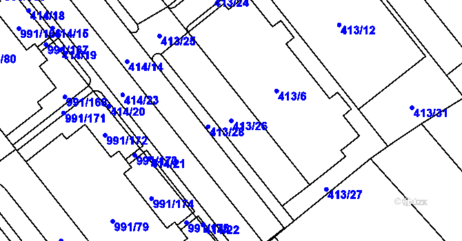 Parcela st. 413/26 v KÚ Medlánky, Katastrální mapa