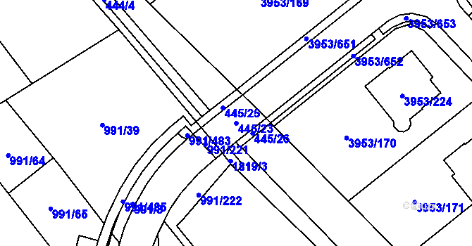 Parcela st. 445/23 v KÚ Medlánky, Katastrální mapa