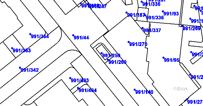 Parcela st. 991/259 v KÚ Medlánky, Katastrální mapa