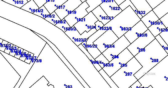 Parcela st. 996/22 v KÚ Medlánky, Katastrální mapa