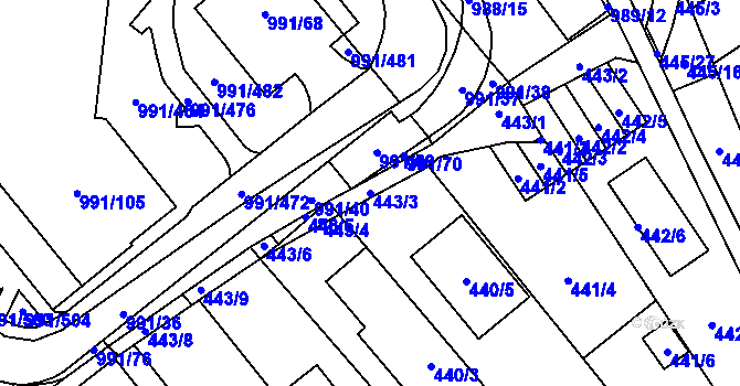 Parcela st. 443/3 v KÚ Medlánky, Katastrální mapa