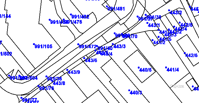 Parcela st. 443/4 v KÚ Medlánky, Katastrální mapa