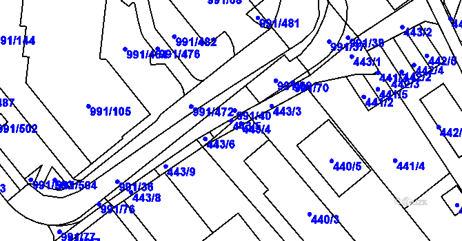 Parcela st. 443/5 v KÚ Medlánky, Katastrální mapa
