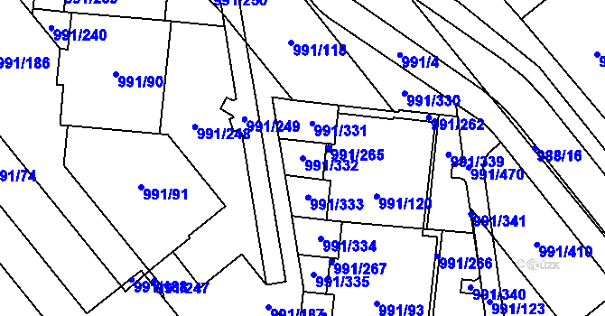 Parcela st. 991/332 v KÚ Medlánky, Katastrální mapa