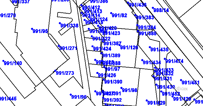 Parcela st. 991/389 v KÚ Medlánky, Katastrální mapa