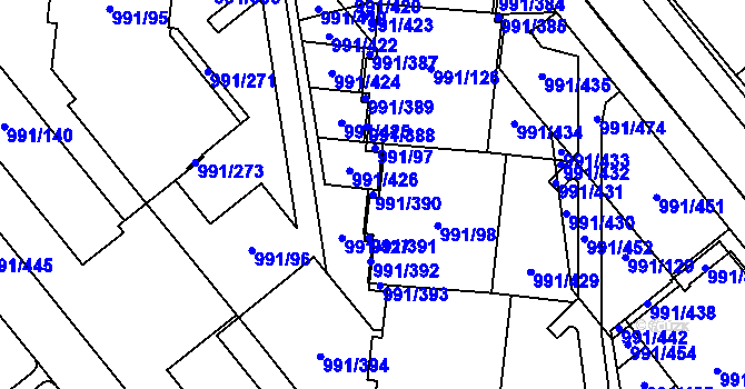 Parcela st. 991/390 v KÚ Medlánky, Katastrální mapa