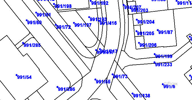Parcela st. 991/417 v KÚ Medlánky, Katastrální mapa
