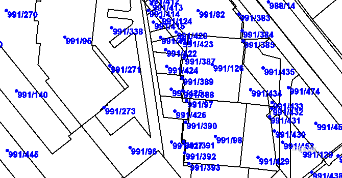 Parcela st. 991/425 v KÚ Medlánky, Katastrální mapa
