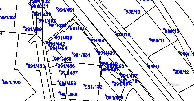 Parcela st. 991/439 v KÚ Medlánky, Katastrální mapa