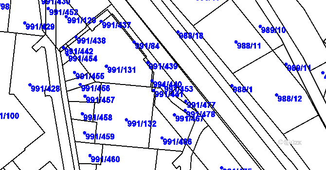 Parcela st. 991/453 v KÚ Medlánky, Katastrální mapa