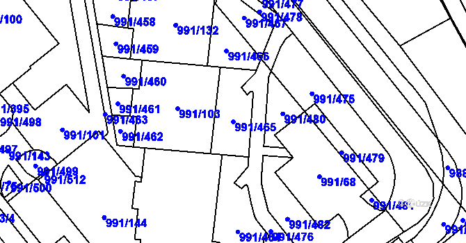 Parcela st. 991/465 v KÚ Medlánky, Katastrální mapa