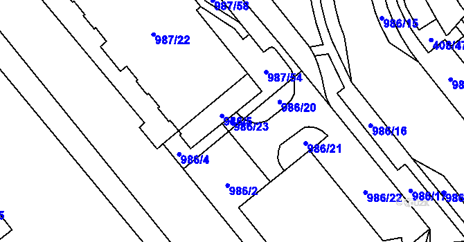 Parcela st. 986/23 v KÚ Medlánky, Katastrální mapa