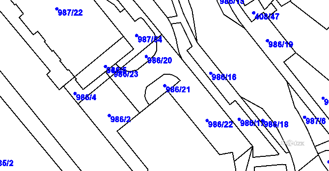 Parcela st. 986/21 v KÚ Medlánky, Katastrální mapa