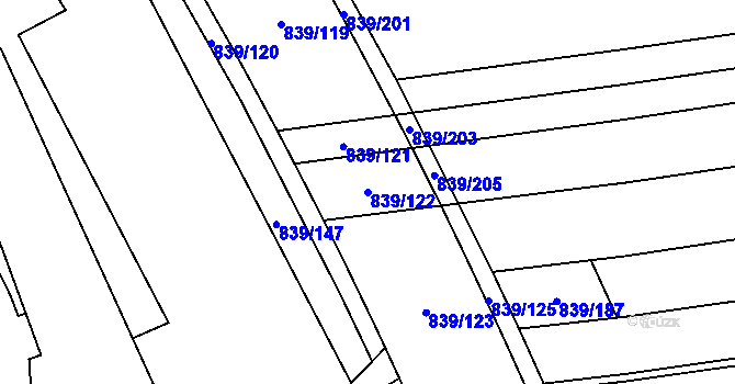 Parcela st. 839/122 v KÚ Medlánky, Katastrální mapa