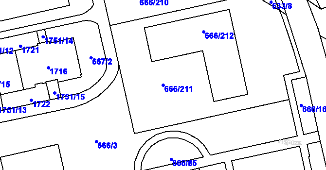 Parcela st. 666/211 v KÚ Medlánky, Katastrální mapa