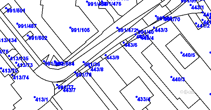 Parcela st. 443/9 v KÚ Medlánky, Katastrální mapa