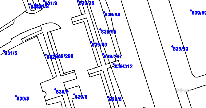 Parcela st. 839/297 v KÚ Medlánky, Katastrální mapa