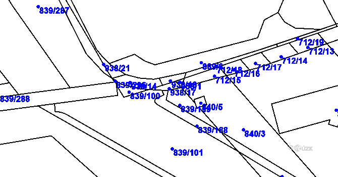 Parcela st. 938/17 v KÚ Medlánky, Katastrální mapa