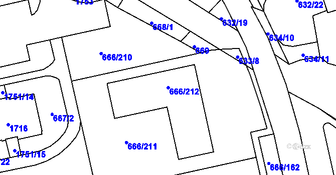 Parcela st. 666/212 v KÚ Medlánky, Katastrální mapa