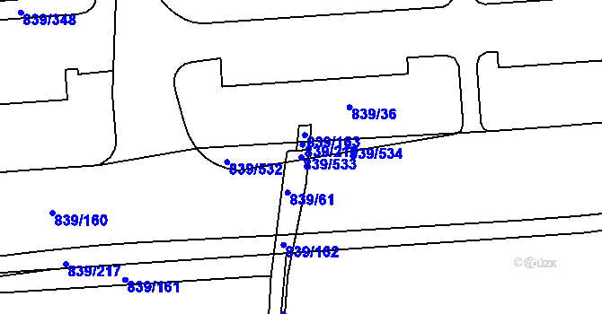 Parcela st. 839/533 v KÚ Medlánky, Katastrální mapa