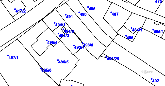 Parcela st. 493/8 v KÚ Medlánky, Katastrální mapa