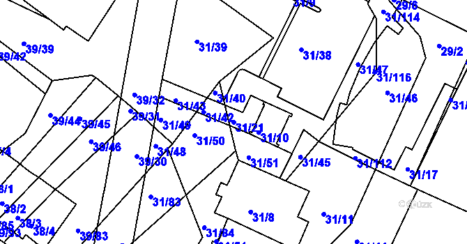 Parcela st. 31/21 v KÚ Bystrc, Katastrální mapa