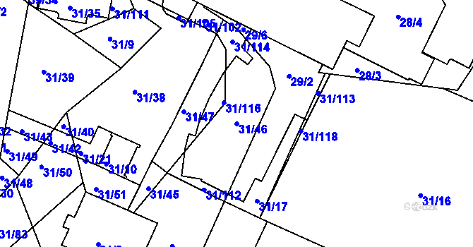 Parcela st. 31/46 v KÚ Bystrc, Katastrální mapa