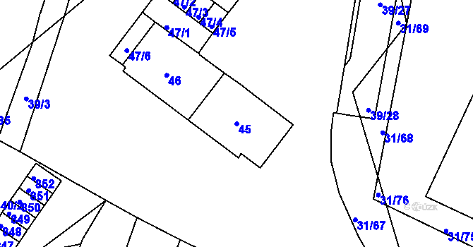 Parcela st. 45 v KÚ Bystrc, Katastrální mapa