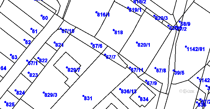 Parcela st. 67/7 v KÚ Bystrc, Katastrální mapa