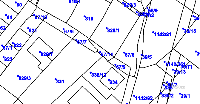 Parcela st. 67/11 v KÚ Bystrc, Katastrální mapa