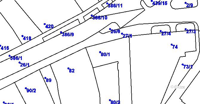 Parcela st. 80/1 v KÚ Bystrc, Katastrální mapa