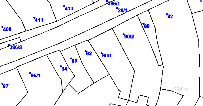 Parcela st. 90/1 v KÚ Bystrc, Katastrální mapa