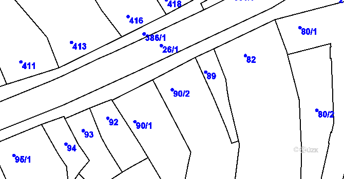 Parcela st. 90/2 v KÚ Bystrc, Katastrální mapa
