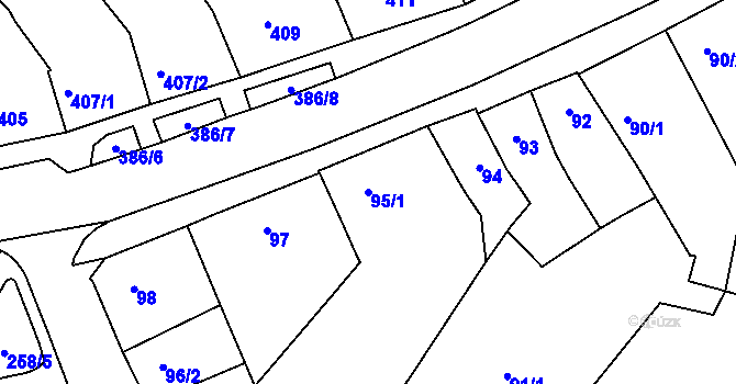 Parcela st. 95/1 v KÚ Bystrc, Katastrální mapa